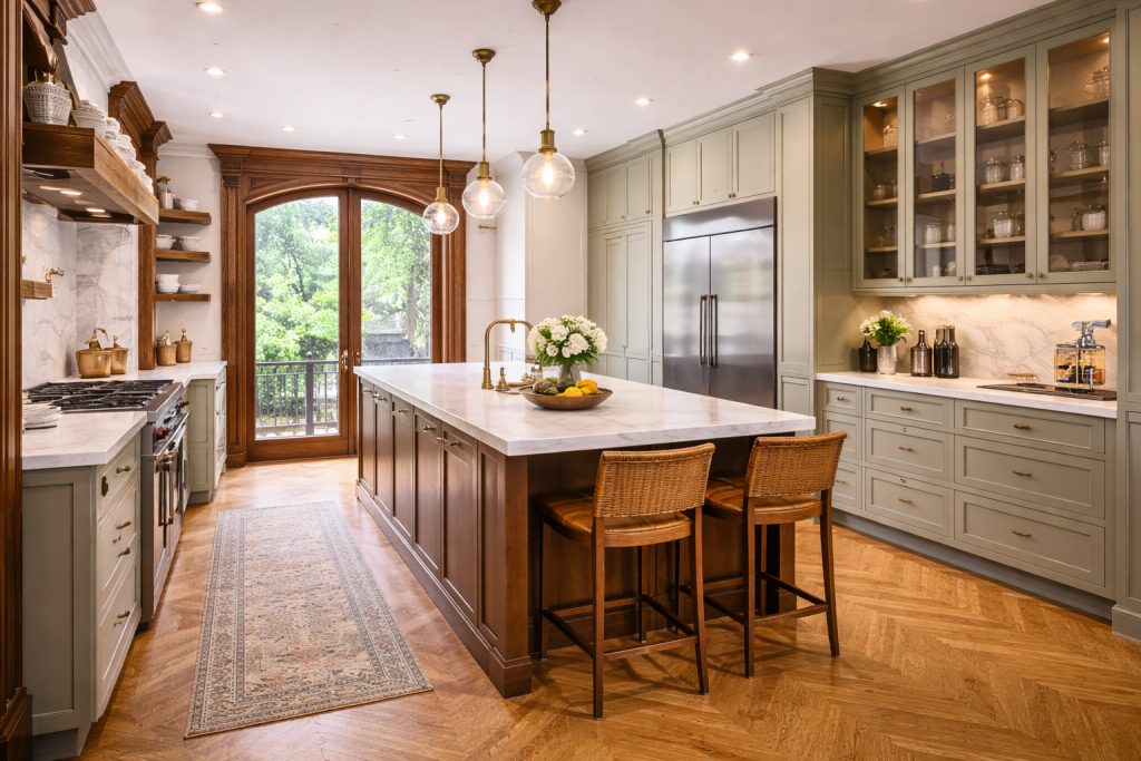 elegant brownstone kitchen with garden views (2)