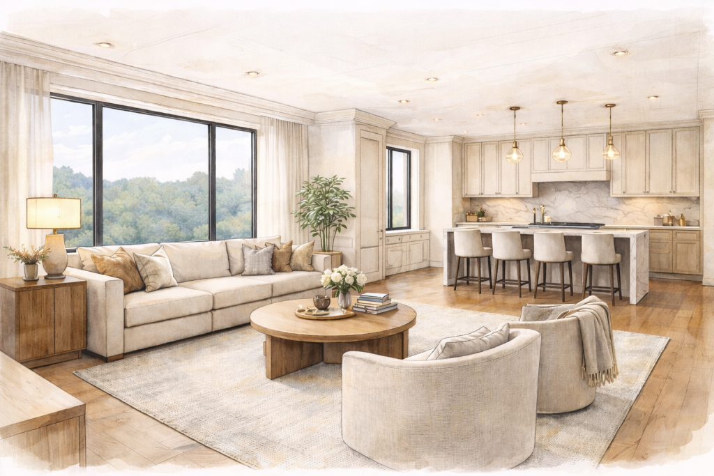 modern living room and kitchen space (2)